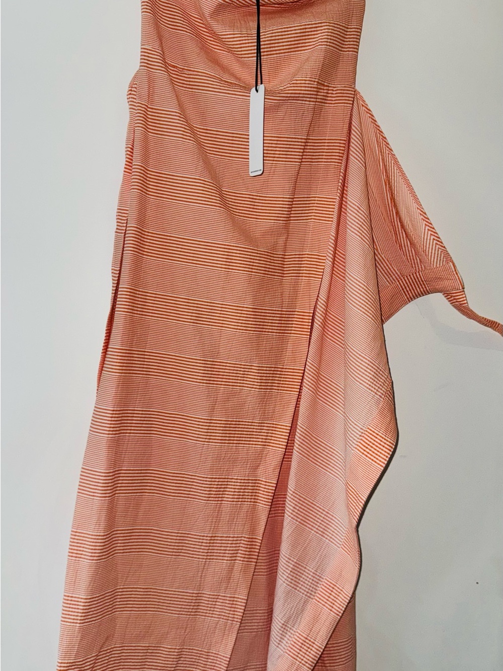 Self Contrast Robyn Strapless Wrap Midi Dress Orange Stripe XS NWT - Picture 6 of 10